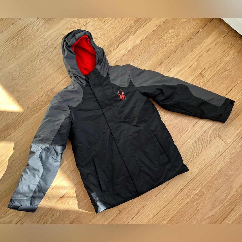 Spyder Jacket Boys size 14 Black Ski Snow Outdoor Logo Full Zip Lined Insulated